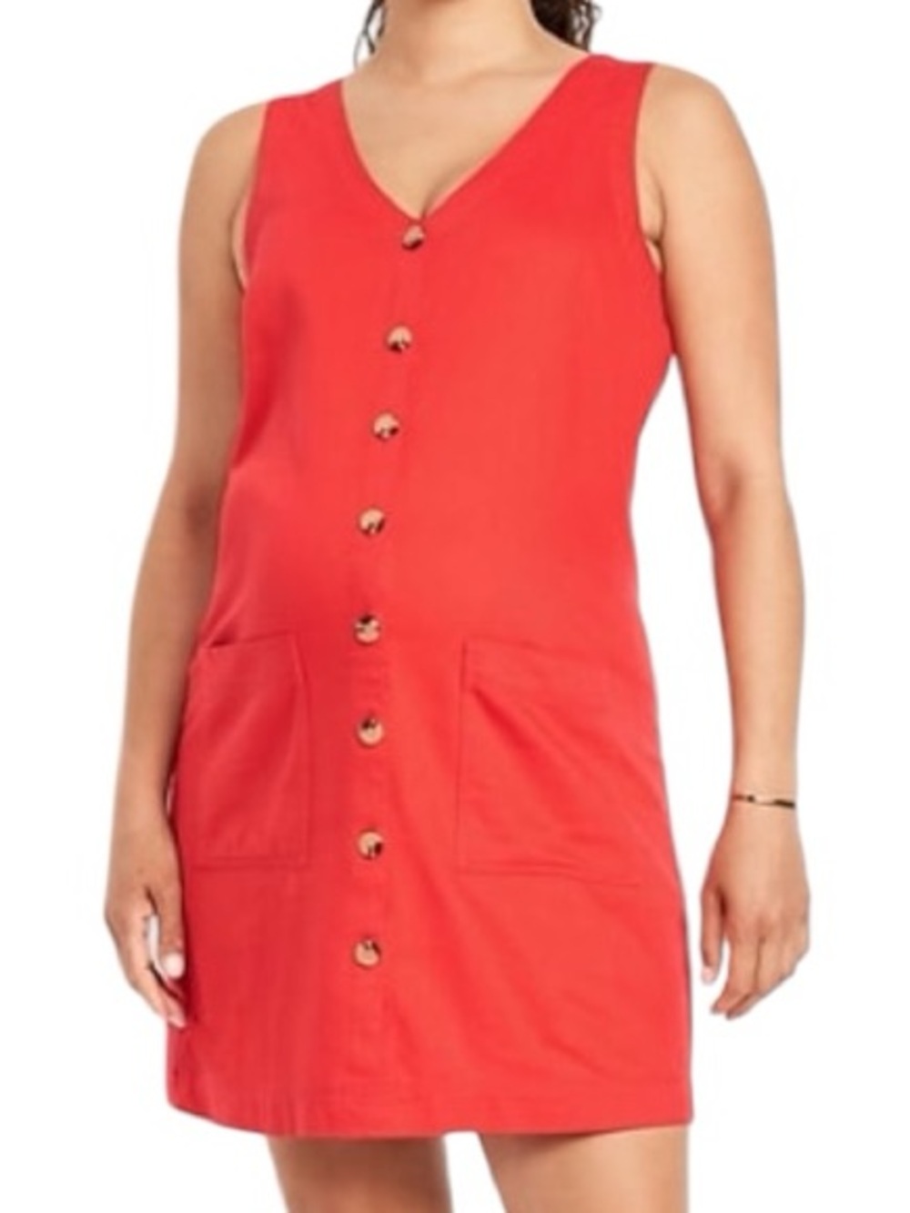 Old Navy Maternity V-Neck Denim Mini Dress in bright coral size large